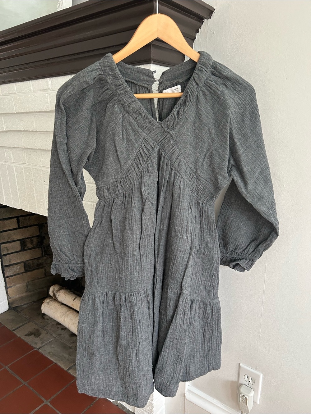 Zara Charcoal Gray Tiered Long Sleeve Dress